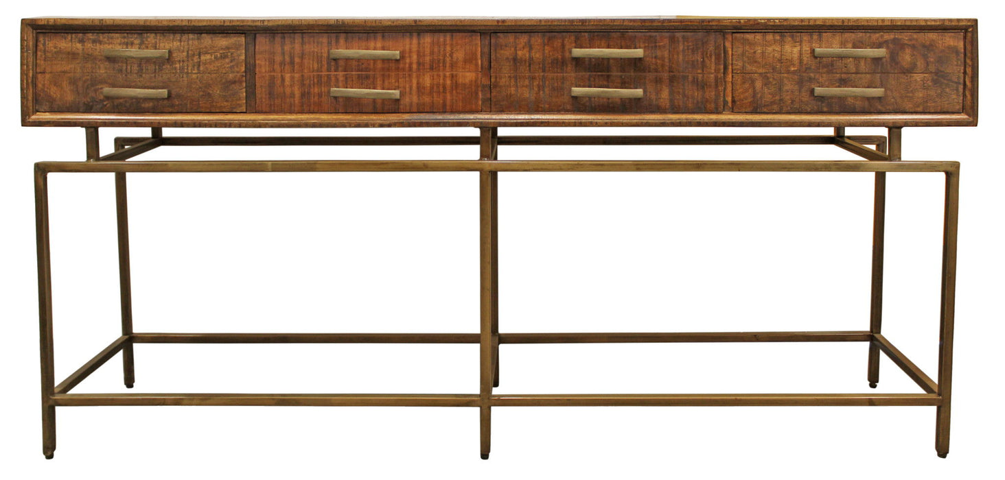 72" Solid Wood Distressed Frame Console Table With Storage - Brown And Brass