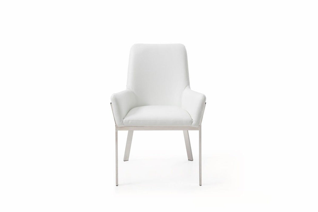Upholstered Faux Leather Dining Room Arm Chair - White