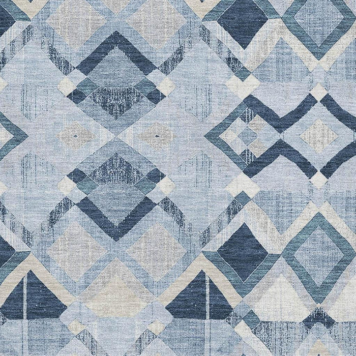10' X 14' Geometric Washable Area Rug With UV Protection (692916) - Sky Blue / Ivory / Gray