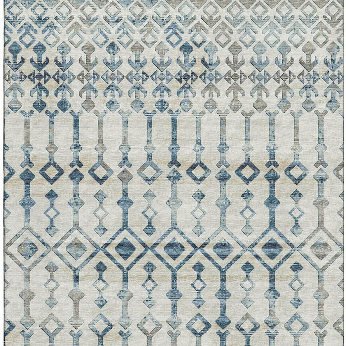 10' X 14' Tribal Washable Area Rug With UV Protection (644144) - Ivory / Blue