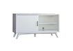 White mahogany solids and okoume veneer TV stand with enclosed storage, designed by HomeRoots for modern living rooms.