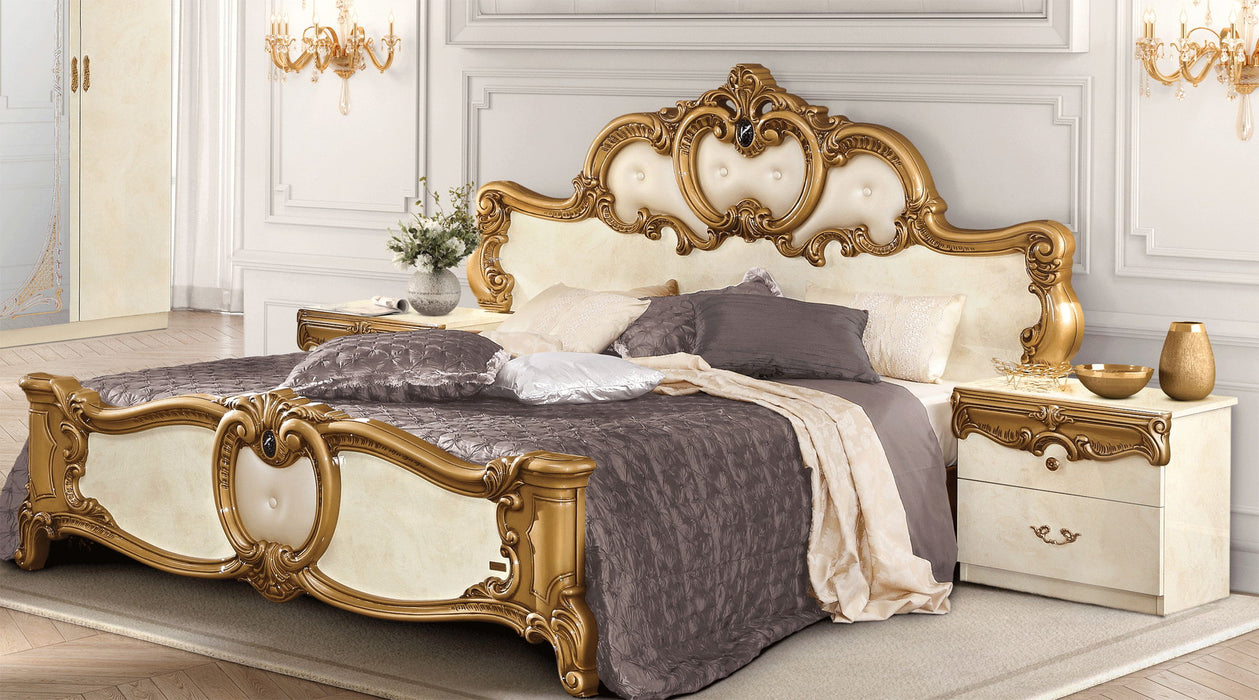 Elegant ivory and gold accent nightstand by ESF with a sleek design and decorative details, perfect for bedroom decor.