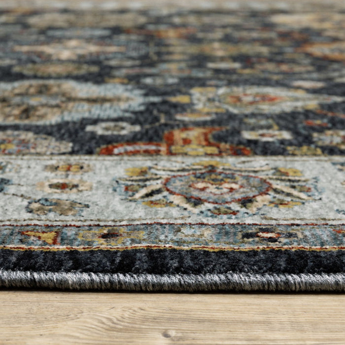 10' x 13' Oriental Power Loom Stain Resistant Area Rug With Fringe - Blue Red Beige Yellow Gray Rust And Gold