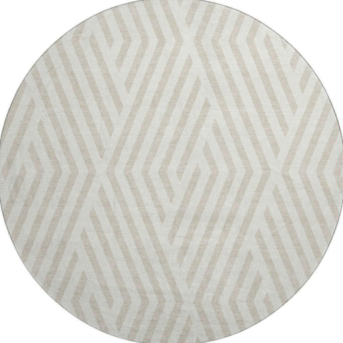 8' Geometric Washable Round Rug With UV Protection (648547) - Ivory / Beige