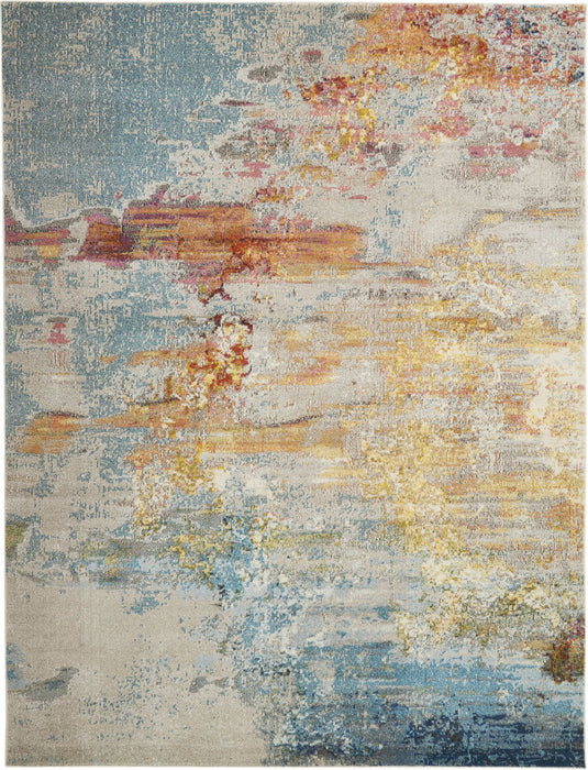 9' x 12' Abstract Power Loom Area Rug - Blue And Gray