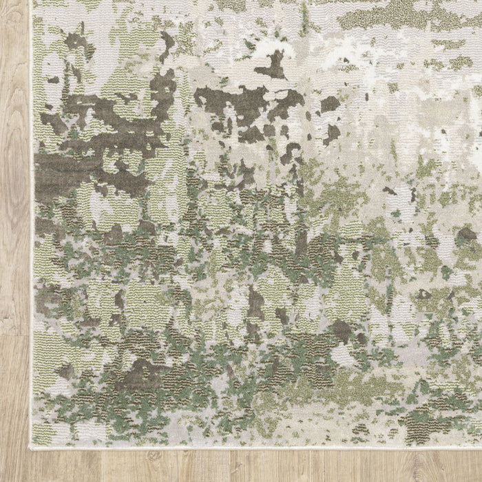 8' x 11' Abstract Power Loom Stain Resistant Area Rug - Beige Gray Brown And Sage Green