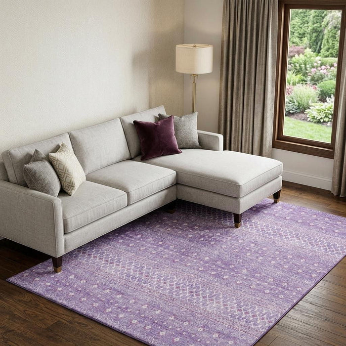 8' X 10' Tribal Washable Area Rug With UV Protection (657177) - Lavender / Ivory