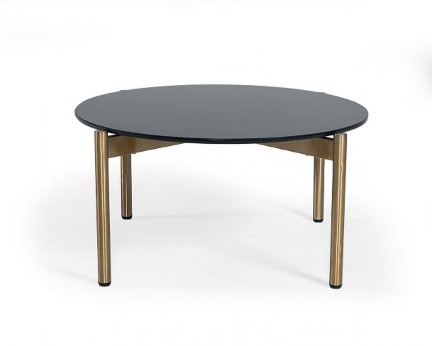 Marble Stone Round Coffee Table - Gold And Black