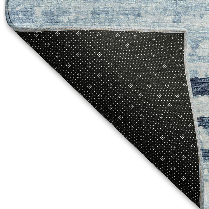 9' X 12' Striped Washable Area Rug With UV Protection - Blue / Ivory