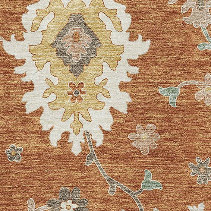 8' X 10' Floral Medallion Washable Area Rug With UV Protection - Rust