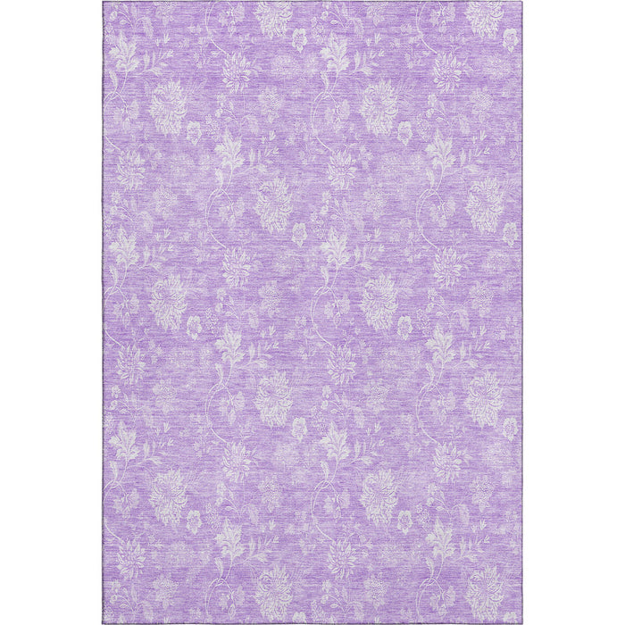 10' X 14' Floral Washable Area Rug With UV Protection (655998) - Lilac / Ivory
