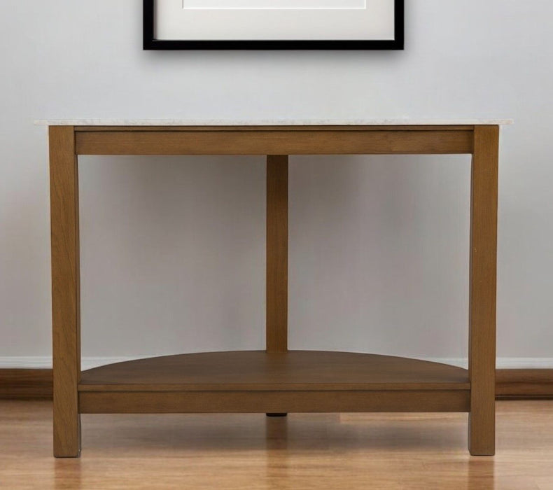 Faux Marble Half Circle Three Console Table With Shelves - White