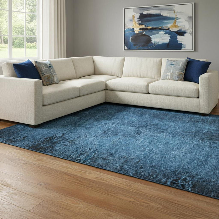 8' X 10' Abstract Washable Area Rug With UV Protection (648818) - Navy Blue / Gray