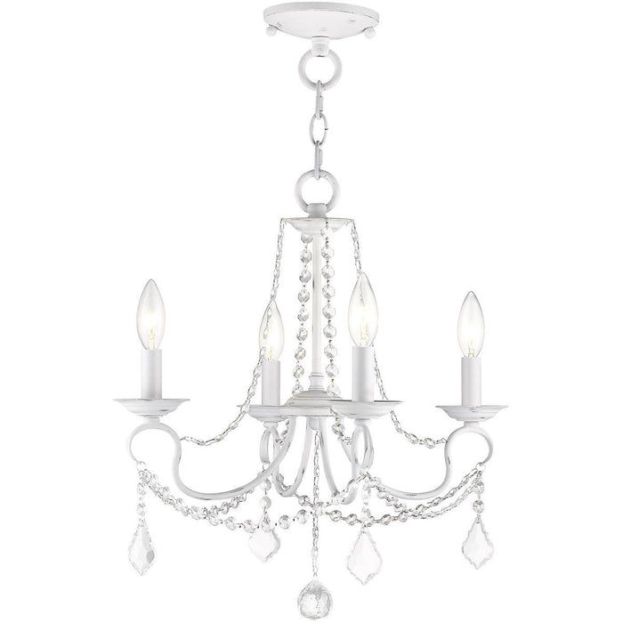 17" Four Light Dimmable Chandelier With Shades - Antiqued White