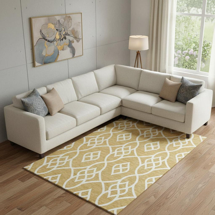 10' X 14' Trellis Washable Area Rug With UV Protection (670261) - Gold / Ivory