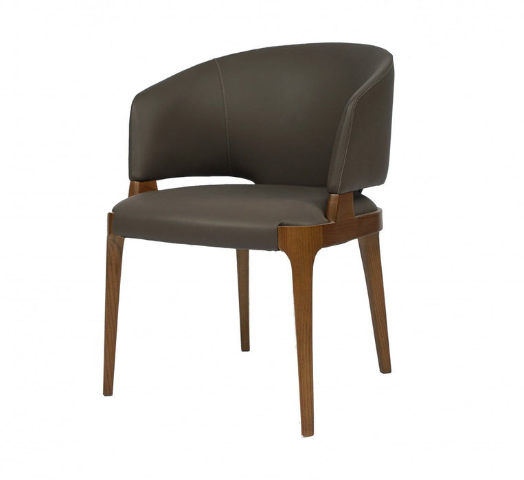 Upholstered Faux Leather Wing Back Dining Arm Chair - Brown / Gray