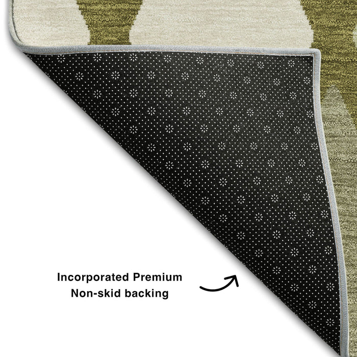 10' X 14' Geometric Washable Area Rug With UV Protection (670495) - Olive Green / Ivory