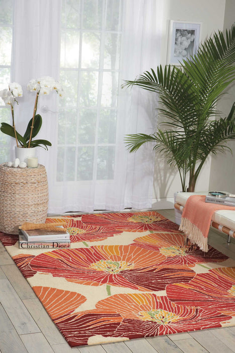 8' X 11' Floral Hand Hooked Area Rug - Ivory / Sunset