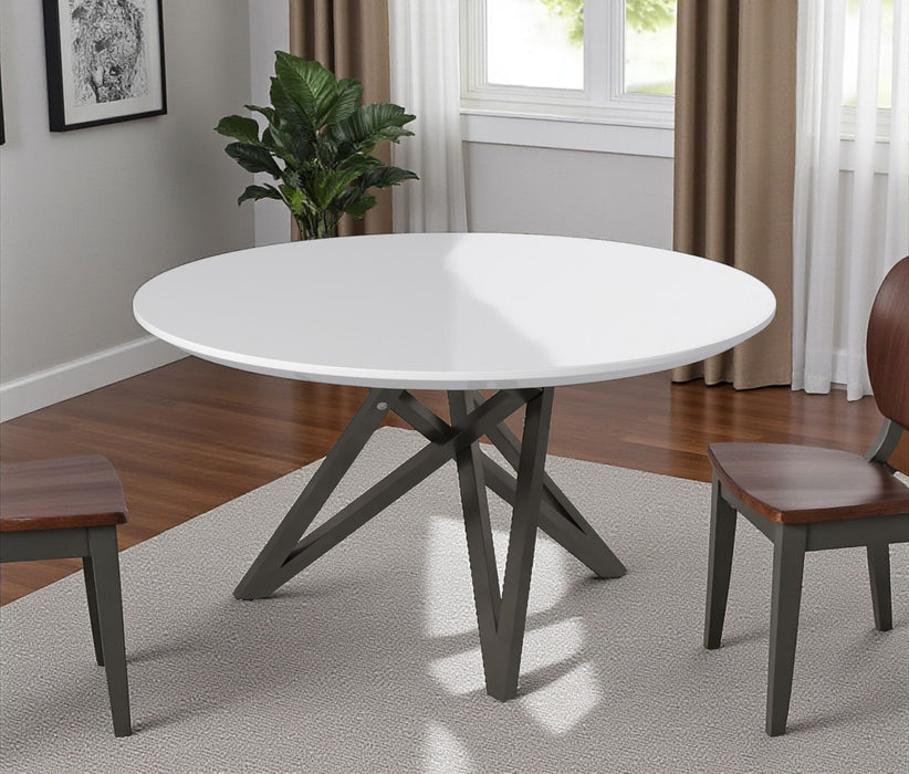 47" Wood And Stainless Steel Cross Leg Base Round Top Dining Table - White