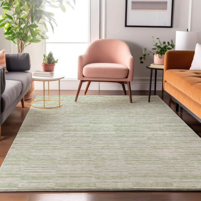 10' X 14' Striped Washable Area Rug With UV Protection - Sage And Ivory