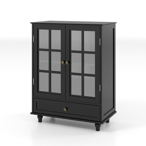 Giga minimalist buffet cabinet with double glass doors and a drawer, showcasing sleek modern storage design in a contemporary setting.