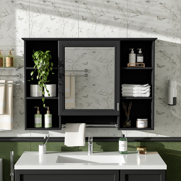 Giga 3-in-1 modern bathroom medicine cabinet with high-definition mirror, adjustable shelf, soft-close door, and towel bar.