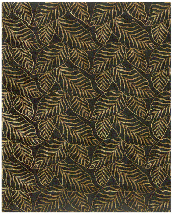 5' X 8' Floral Hand Knotted Area Rug (744183) - Black / Green / Gold