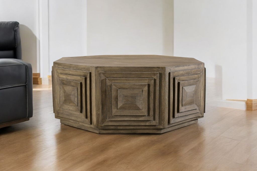 Octagonal Nested Square Carved Coffee Table - Brown