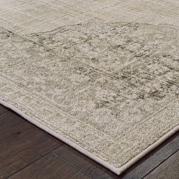 10' X 13' Oriental Distressed Area Rug - Ivory And Gray