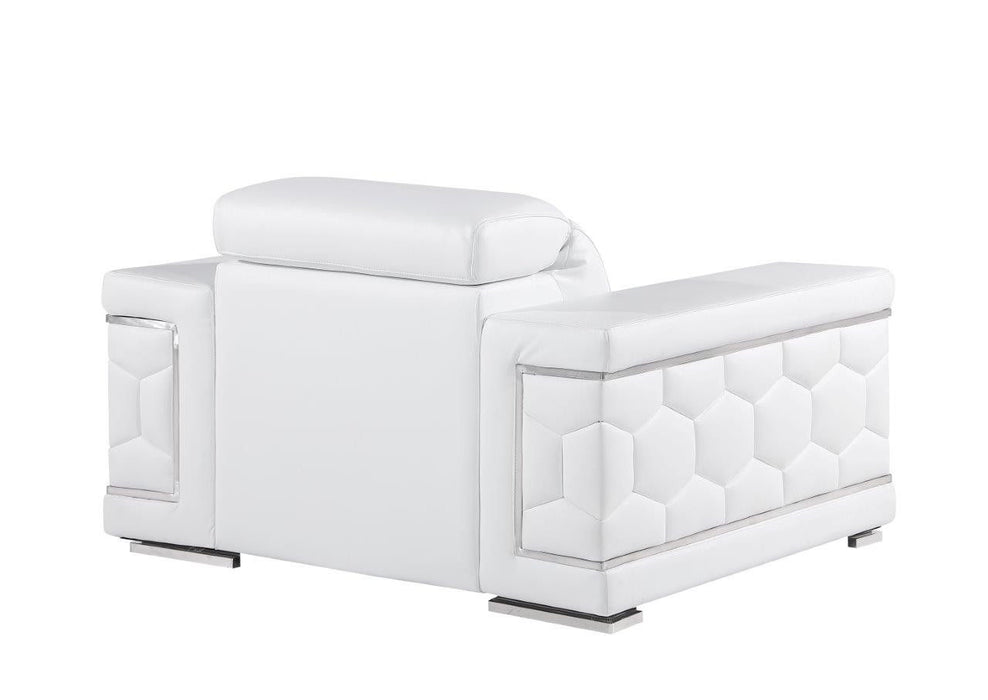 Genuine Leather Lounge Chair - White And Silver