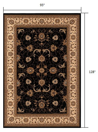 7.8' x 10.7' Oriental Power Loom Area Rug - Black And Ivory