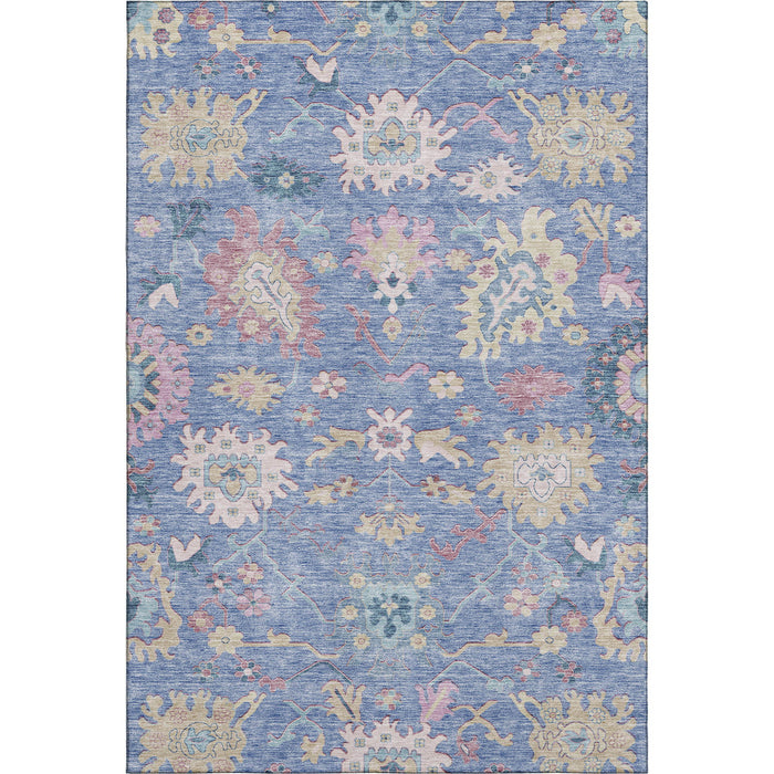 10' X 14' Floral Washable Area Rug With UV Protection (686957) - Blue / Blush / Gold