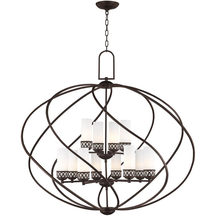 39" Twelve Light Dimmable Chandelier With Shades - Bronze