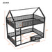 Giga metal house bunk bed with fence and door, featuring a sturdy frame, safety railings, and a fun house-shaped design for kids.