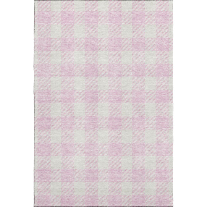 10' X 14' Plaid Washable Area Rug With UV Protection (673405) - Pink / Ivory