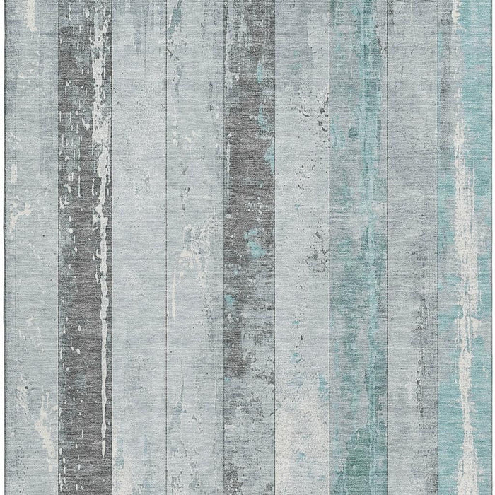 10' X 14' Striped Washable Area Rug With UV Protection (706307) - Pale Aqua / Gray