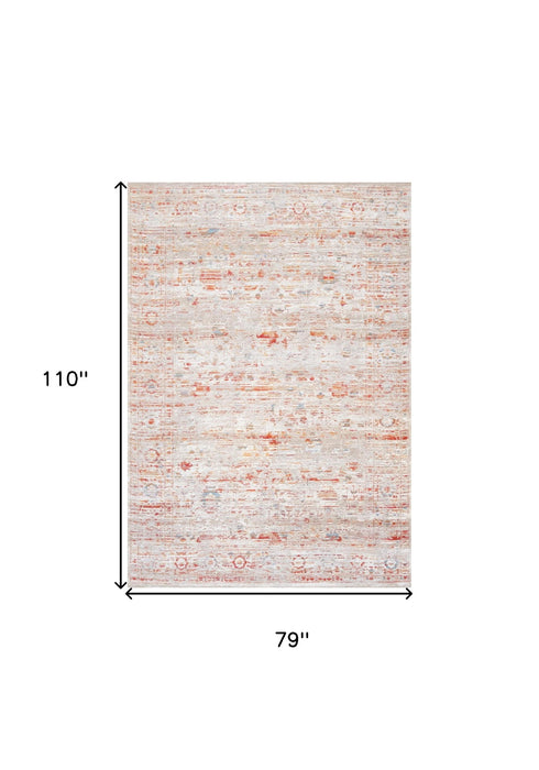 7' X 9' Tribal Washable Area Rug With UV Protection (609915) - Gray / White / Orange