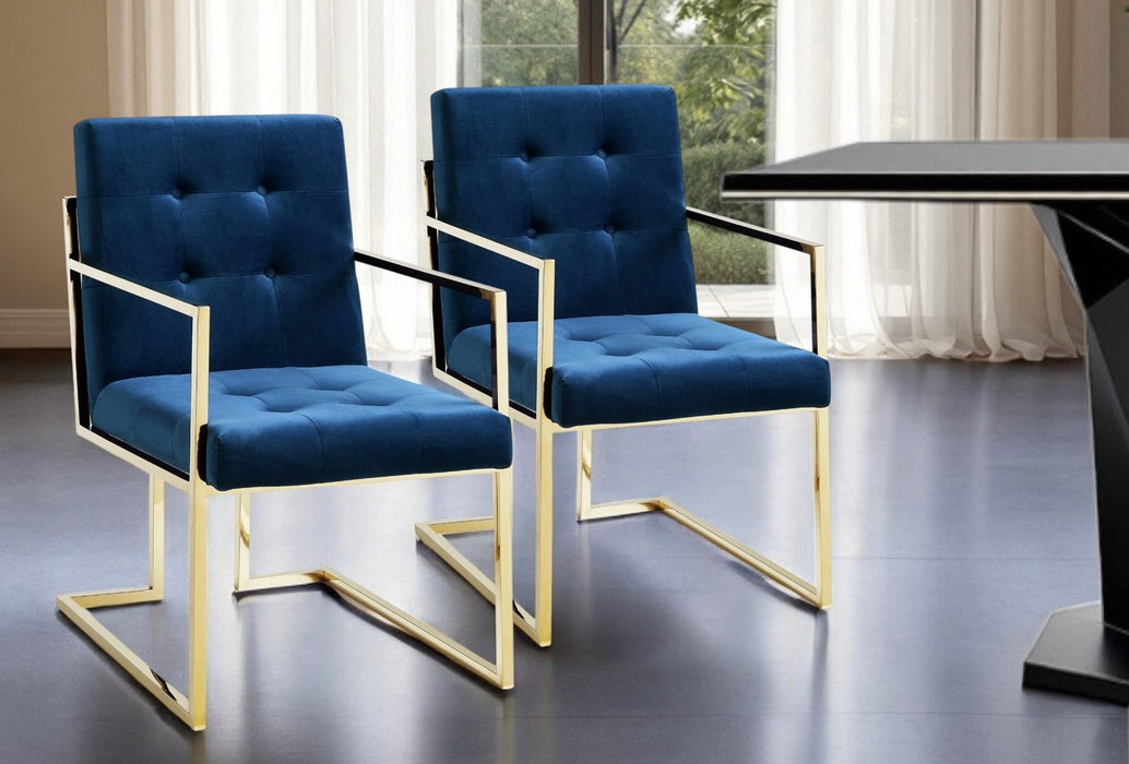 Tufted Velvet Dining Arm Chairs (Set of 2) - Navy Blue