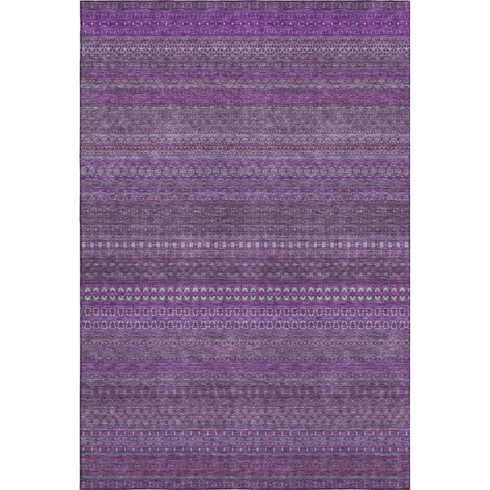 10' X 14' Striped Washable Area Rug With UV Protection (647500) - Eggplant / Ivory