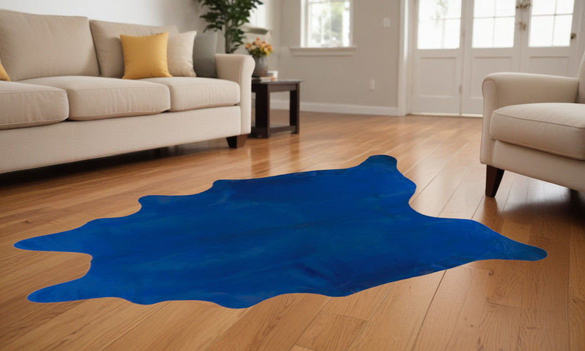 6' x 7' Hand Knotted Area Rug - Cobalt Cowhide
