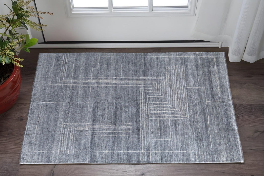 8' X 10' Abstract Hand Knotted Distressed Area Rug - Gray And Ivory