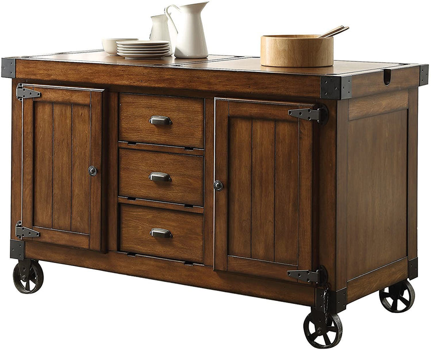 Rustic Farmhouse Warm Tobacco Rolling Kitchen Cart - Brown