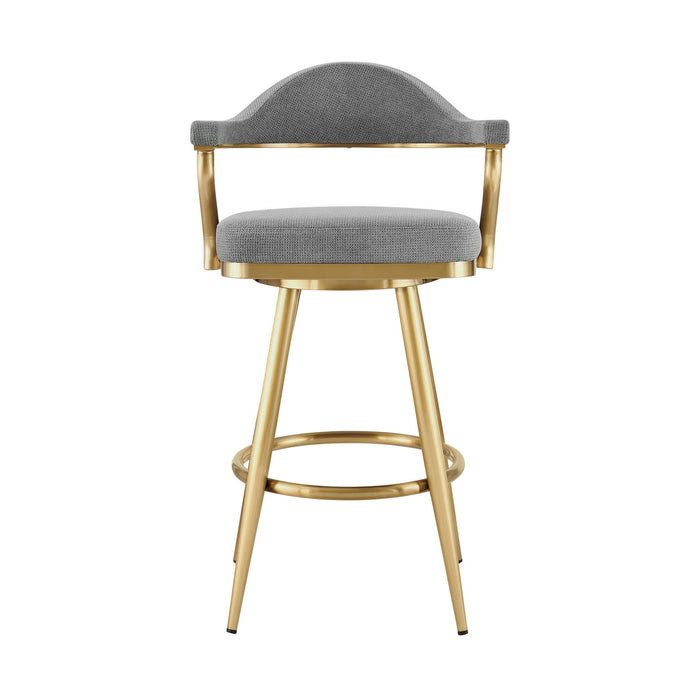 26" Fabric And Stainless Steel Counter Height Swivel Bar Chair - Gray / Gold