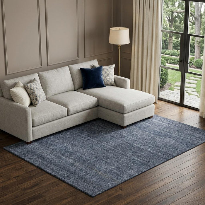 10' X 14' Geometric Washable Area Rug With UV Protection (688015) - Navy Blue / Beige