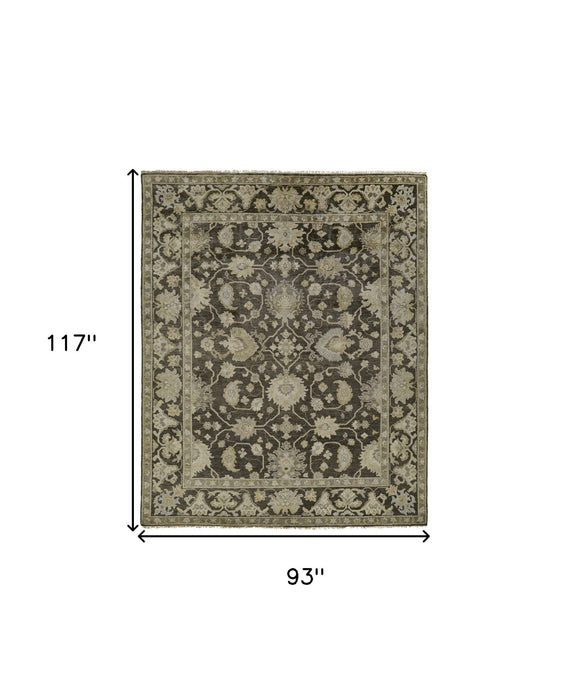 8' x 10' Wool Floral Hand Knotted Area Rug - Taupe And Gray