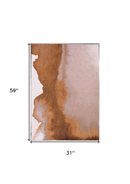 3' x 5' Abstract Non Skid Area Rug - Yellow And Brown