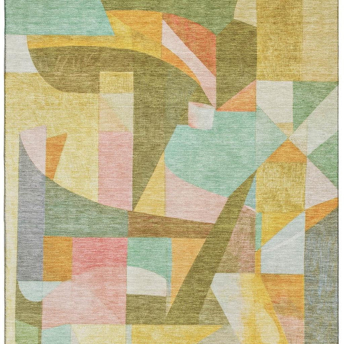 10' X 14' Abstract Washable Area Rug With UV Protection (700385) - Wheat / Pink / Olive Green