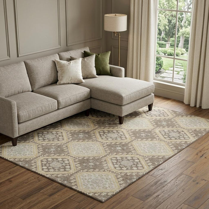 10' X 14' Floral Washable Area Rug With UV Protection (693762) - Taupe / Beige / Gray