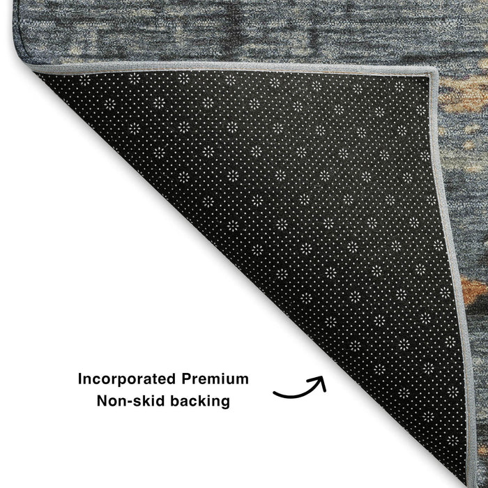 10' X 14' Abstract Washable Area Rug With UV Protection (701069) - Blue / Orange / Ivory