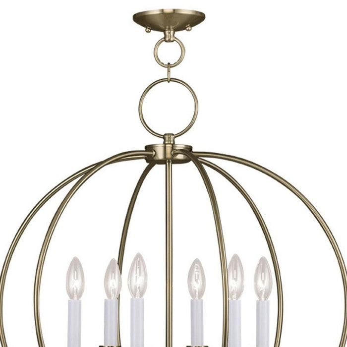 Six Light Metal Dimmable Chandelier With Shades - Brass